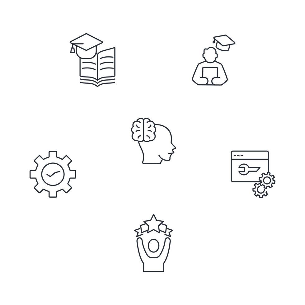 set di icone di conoscenza e istruzione. elementi vettoriali di simbolo del pacchetto di conoscenza e formazione per il web infografico