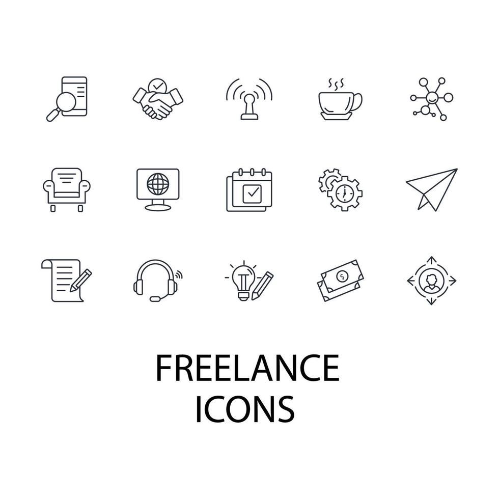 set di icone freelance. elementi vettoriali di simbolo del pacchetto freelance per il web infografico