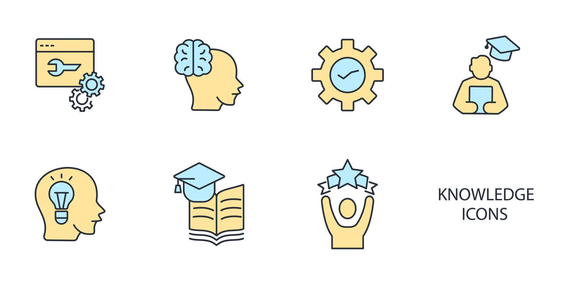 set di icone di conoscenza e istruzione. elementi vettoriali di simbolo del pacchetto di conoscenza e formazione per il web infografico