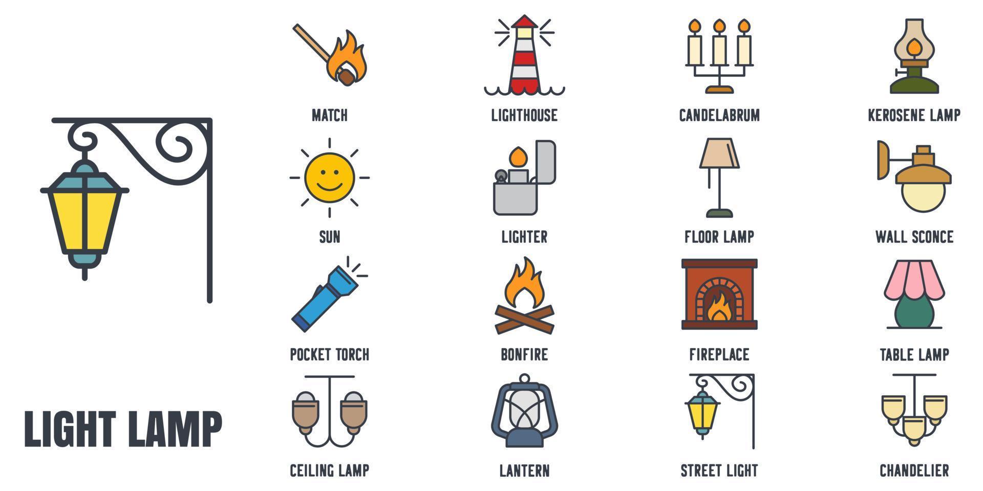 luci, lampadina, lampada set icona simbolo modello per grafica e web design collezione logo illustrazione vettoriale