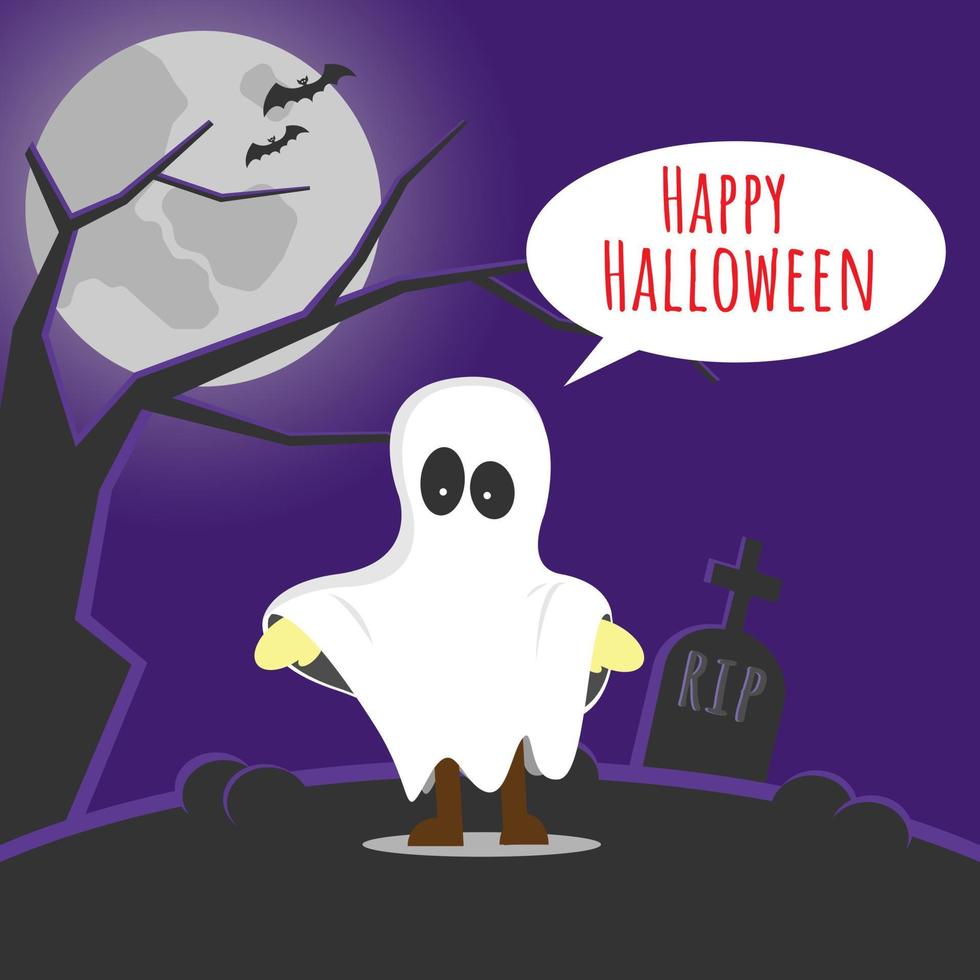 buon halloween dal simpatico fantasma. adatto per eventi di Halloween, cartoline, poster, ecc vettore