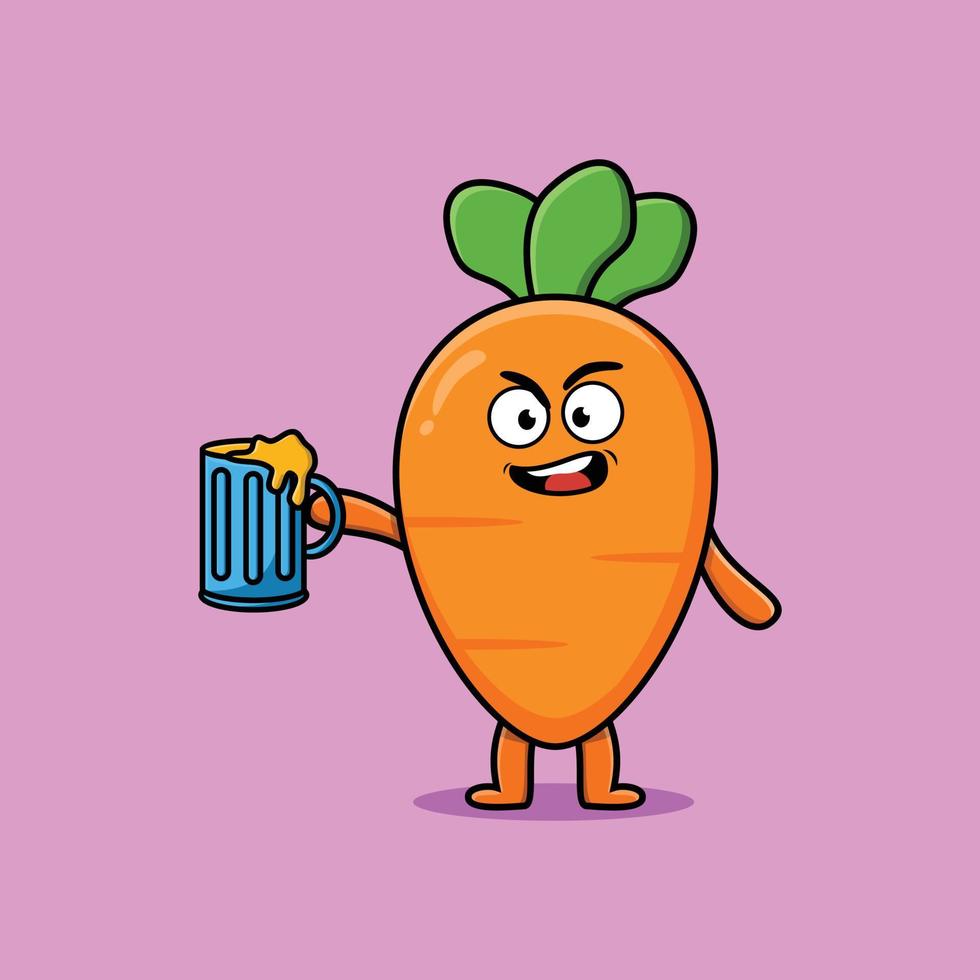 personaggio mascotte dei cartoni animati di carota con bicchiere di birra vettore
