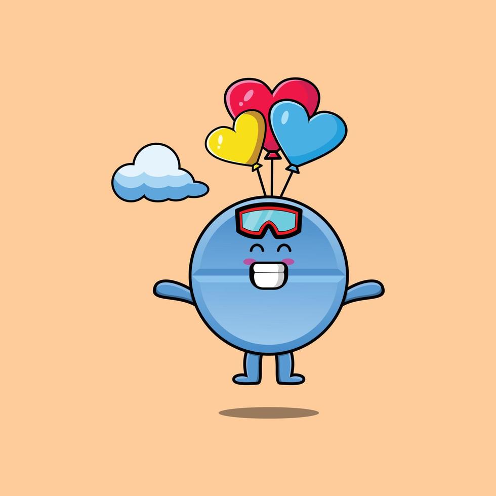 simpatico cartone animato pillola paracadutismo con palloncino vettore