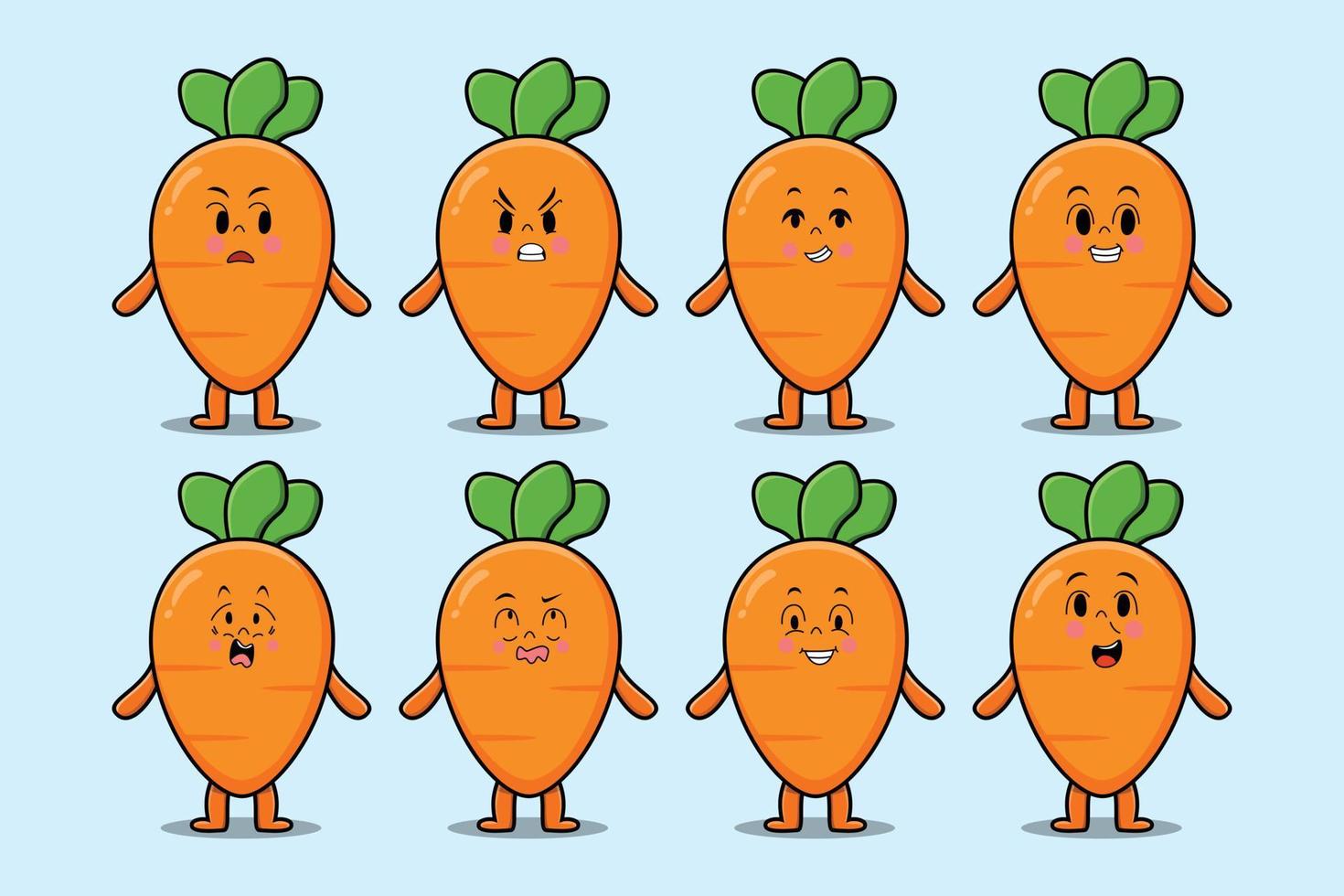 impostare il fumetto della carota kawaii con le espressioni vettore