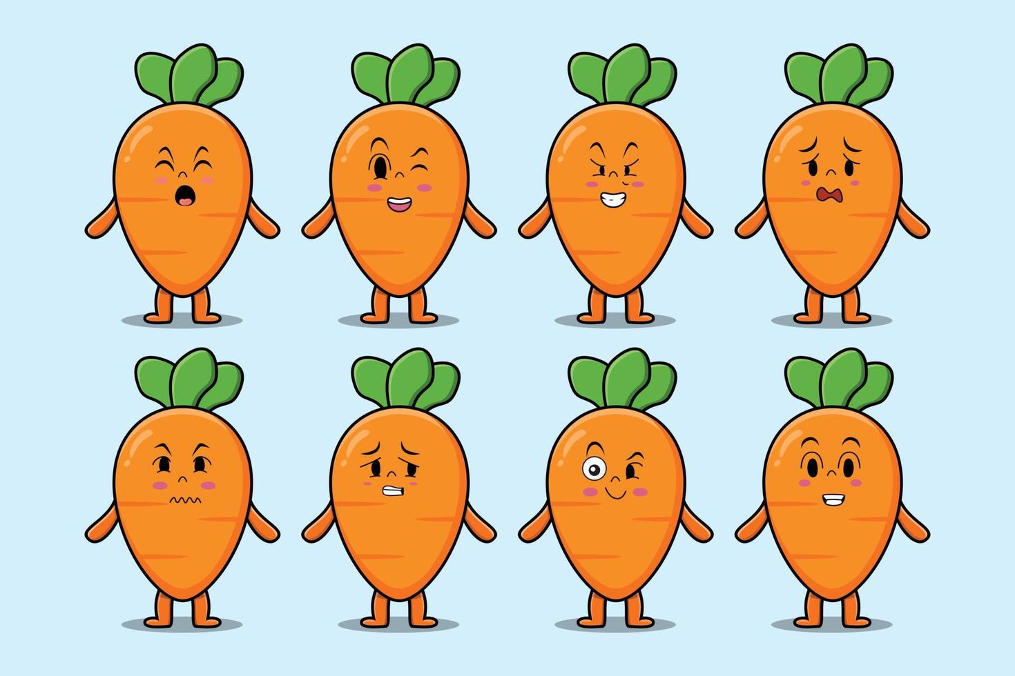 impostare il fumetto della carota kawaii con le espressioni vettore