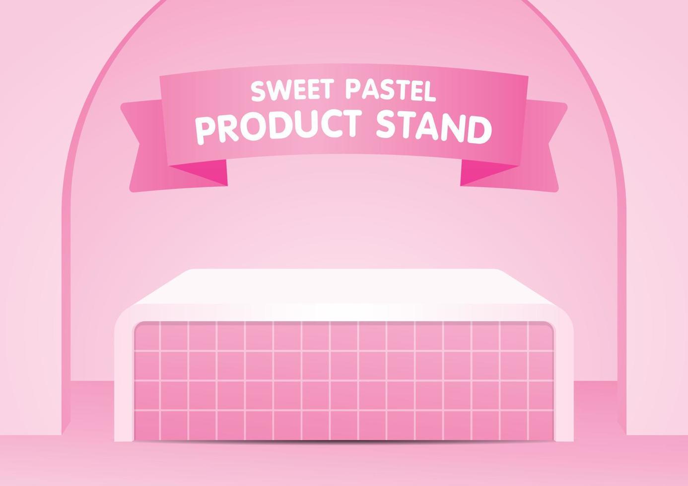 simpatico contatore di piastrelle rosa con arco su sfondo rosa pastello 3d illustrazione vettore per mettere il tuo oggetto
