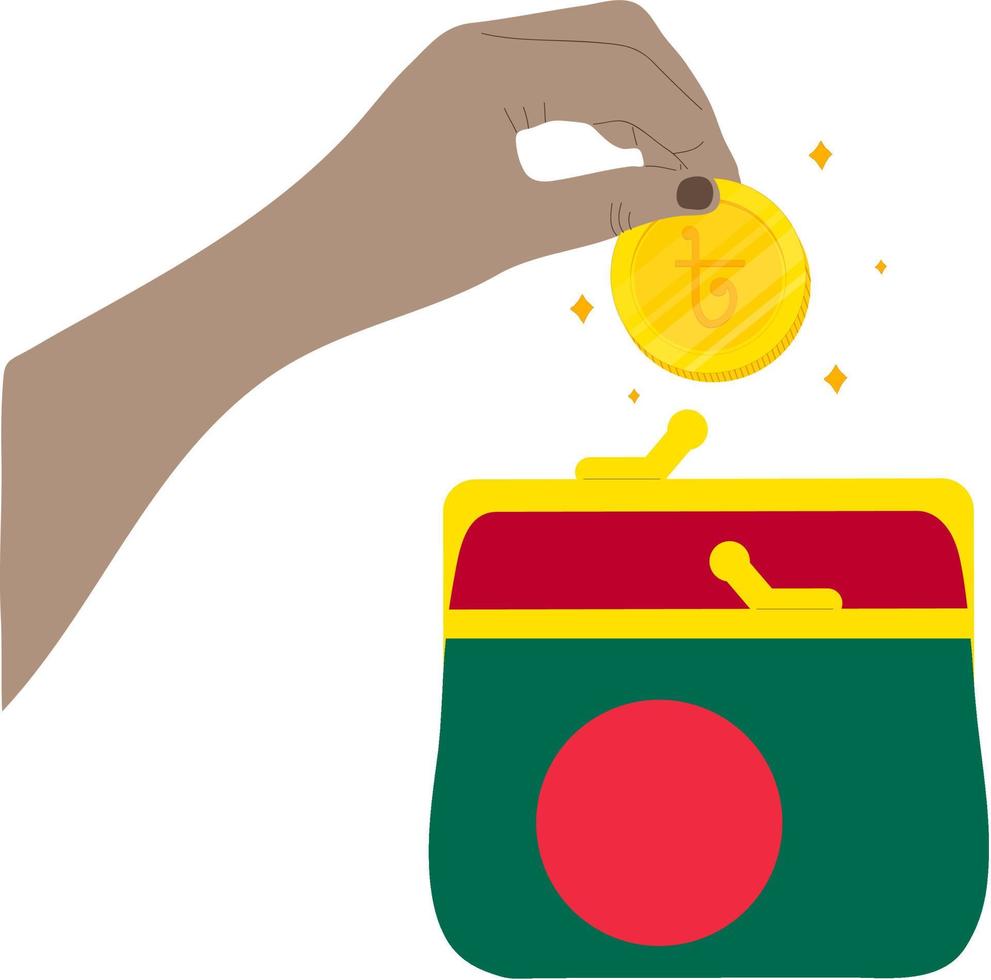 bandiera disegnata a mano di vettore del bangladesh, taka del bangladesh