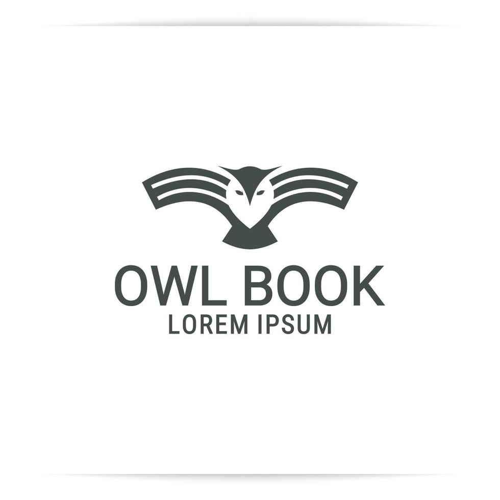 logo design libro gufo o ala libro, saggezza, vettore intelligente. simbolo per l'istruzione, la scuola.