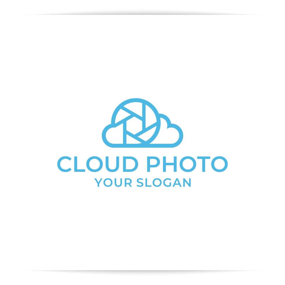 nuvola foto logo design vettoriale, fotocamera, obiettivo, cielo. vettore