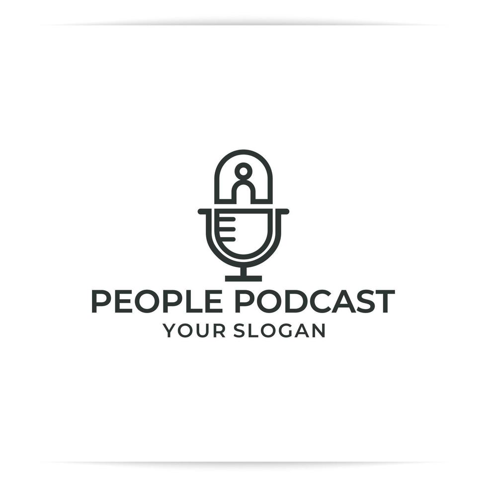 logo design persone podcast o persone microfono vettore