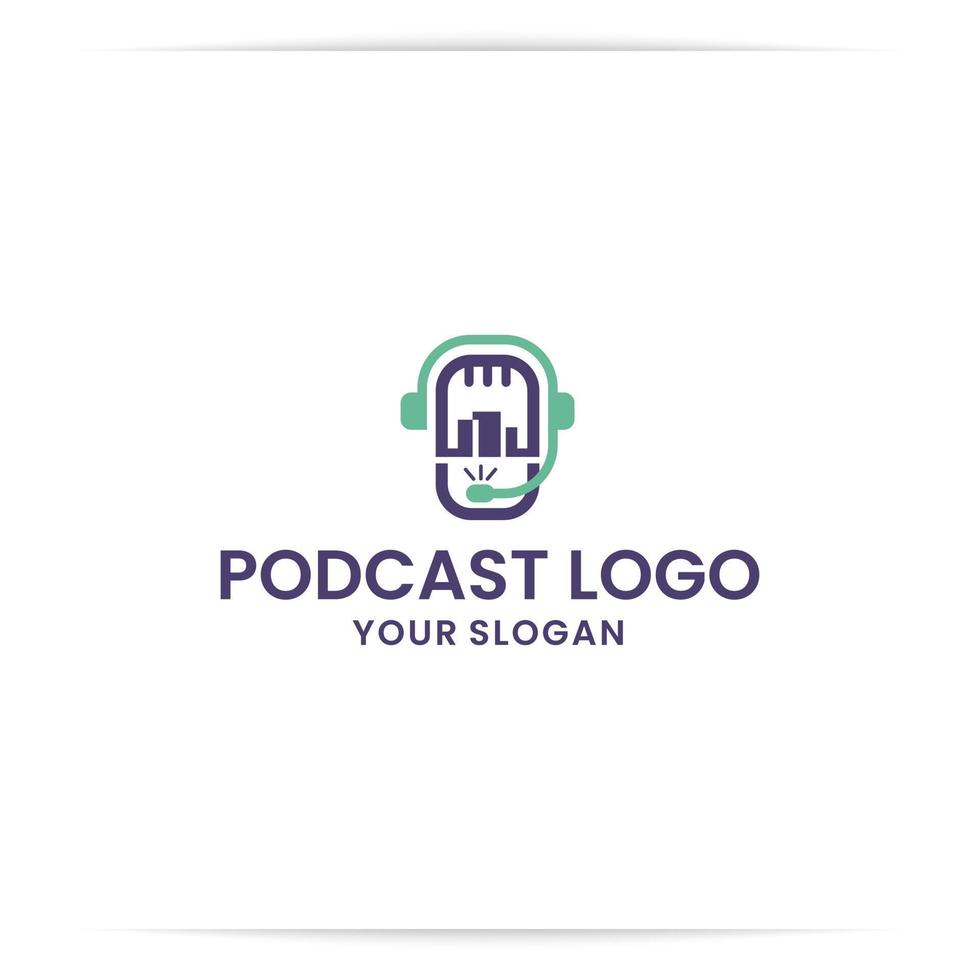 vettore di progettazione del logo del microfono della città, podcast, studio, in onda