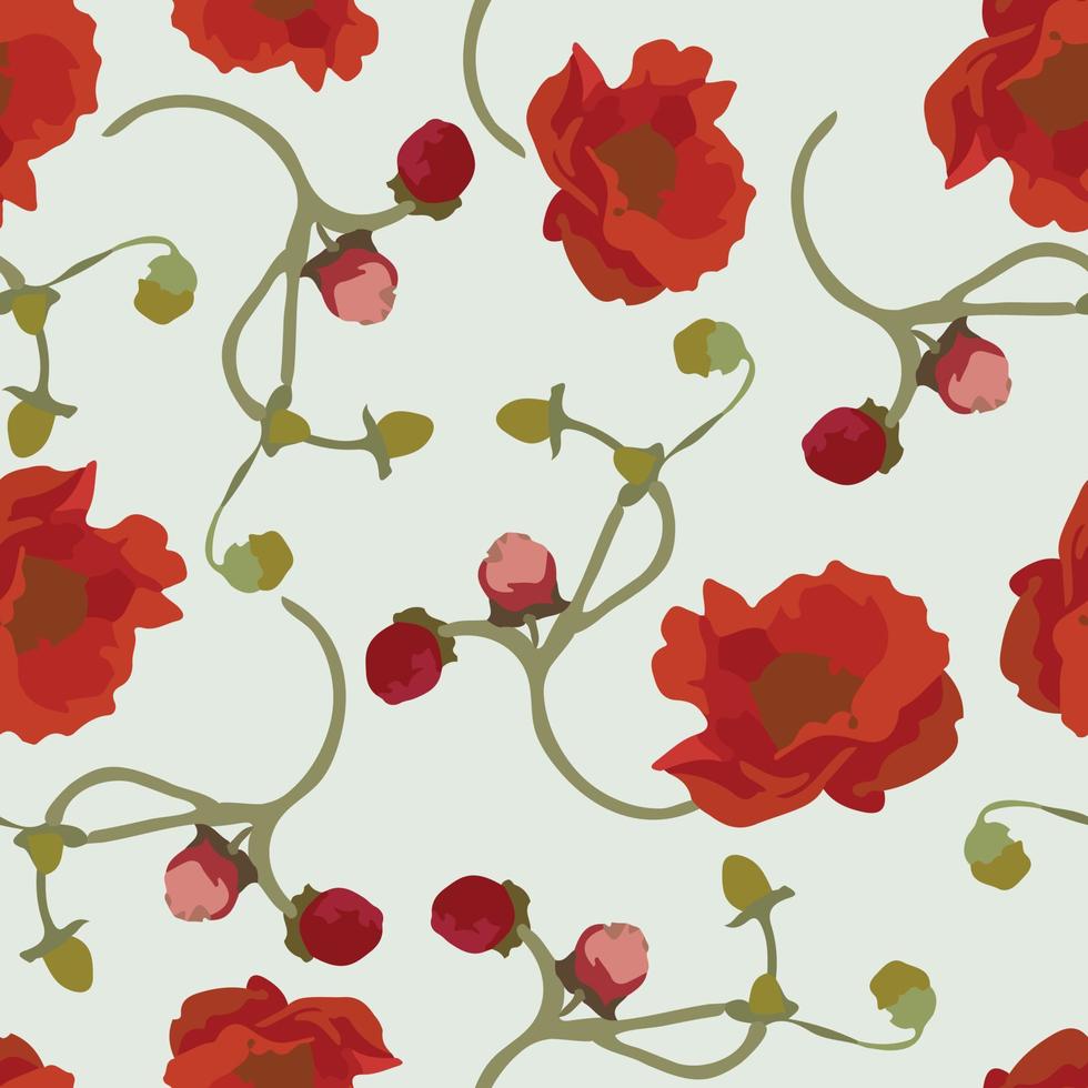 Fondo, cartolina d'auguri o tessuto del modello dei fiori della rosa rossa classica senza cuciture vettore