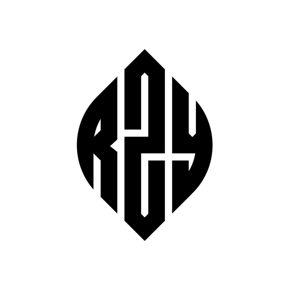 design del logo della lettera del cerchio rzy con forma circolare ed ellittica. lettere ellittiche rzy con stile tipografico. le tre iniziali formano un logo circolare. rzy cerchio emblema astratto monogramma lettera marchio vettore. vettore