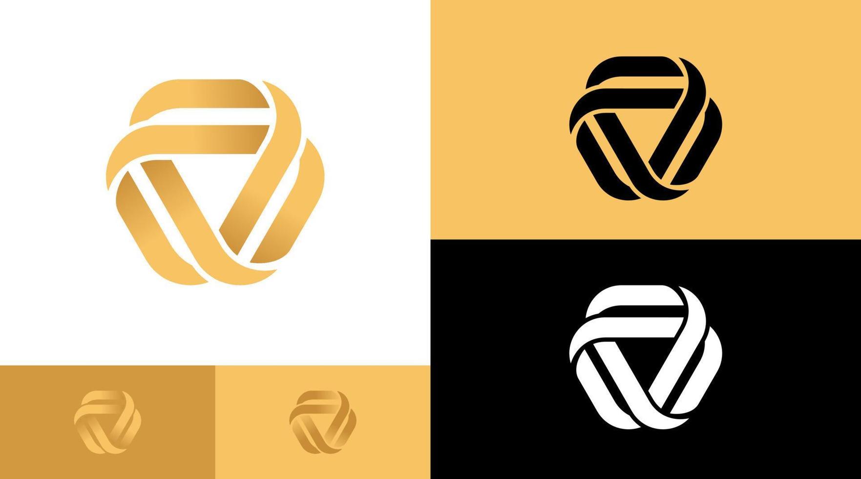 concetto di design del logo della linea del triangolo dorato vettore