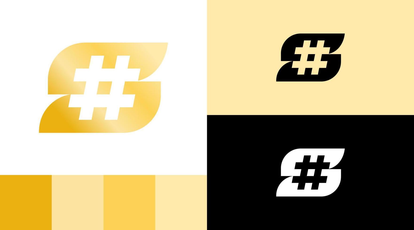 monogramma dei soldi d'oro con il concetto di design del logo hashtag vettore