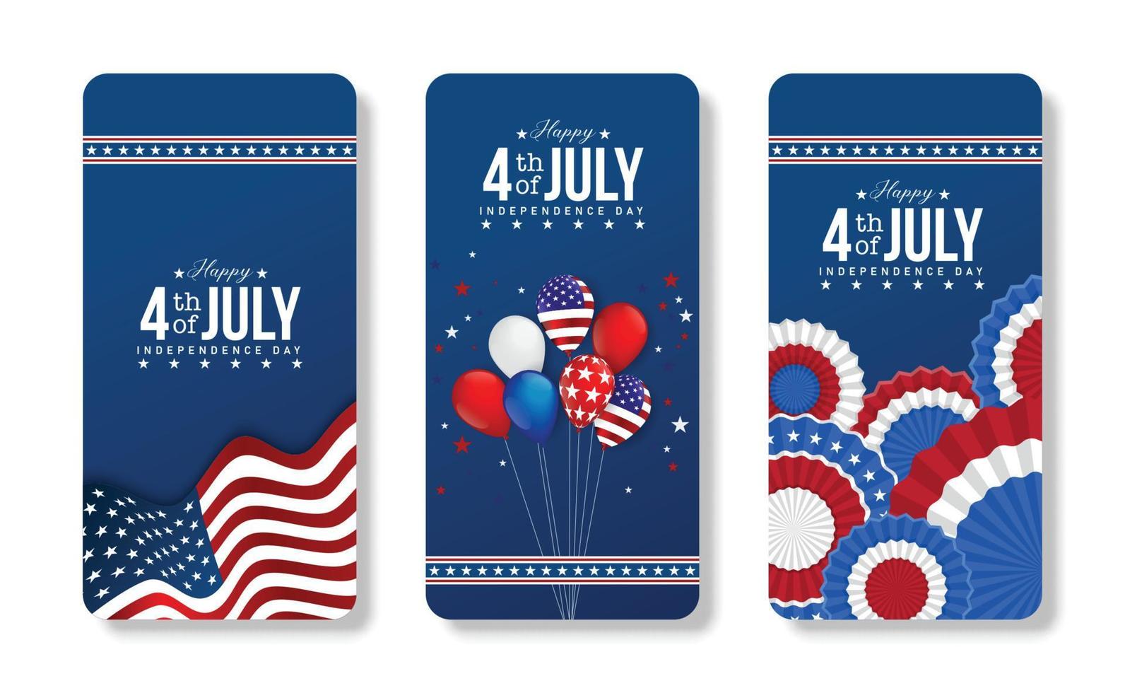 illustrazione della bandiera americana del telefono cellulare per la giornata nazionale degli stati uniti d'america il 4 luglio con sfondo blu vettore