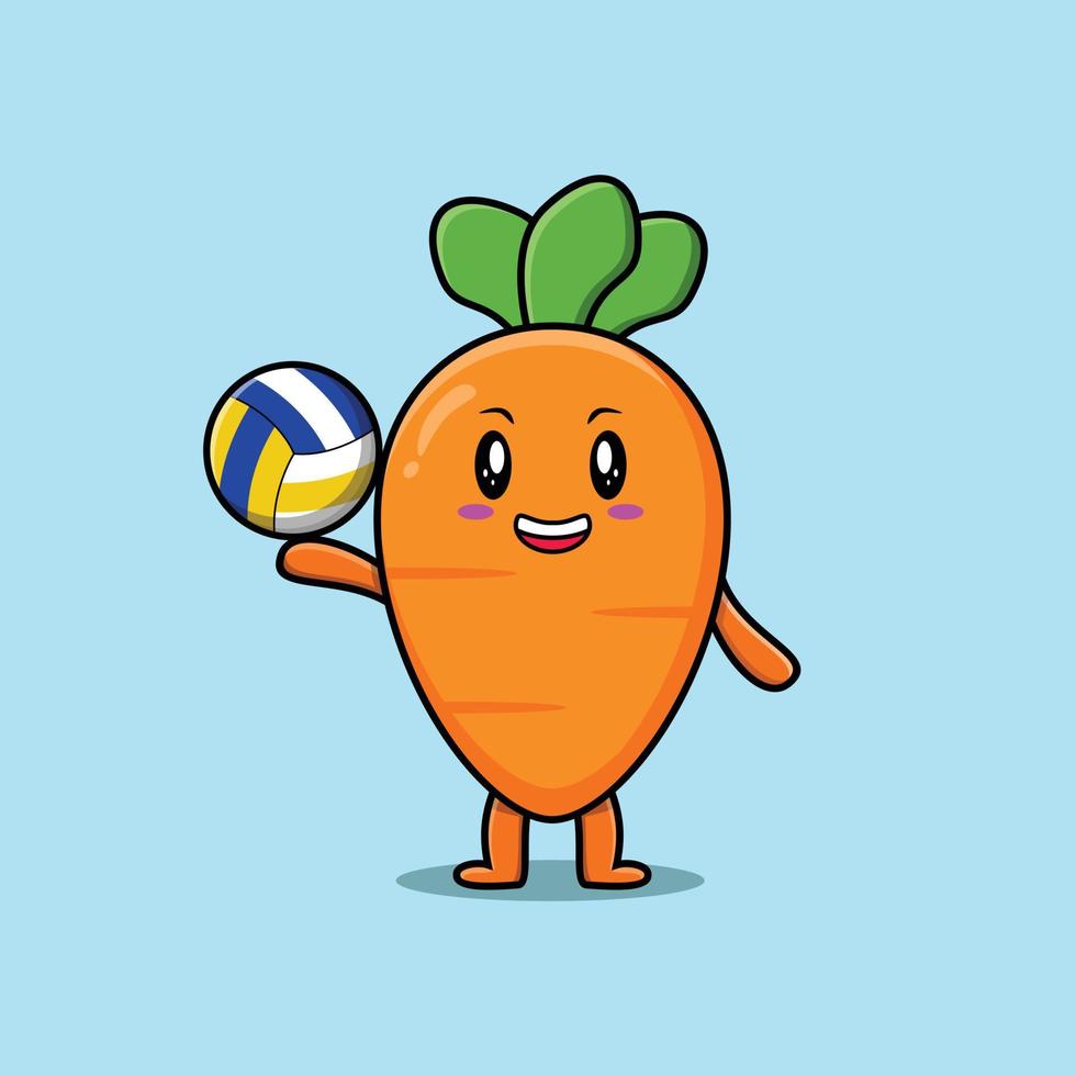 carota simpatico cartone animato che gioca a pallavolo vettore