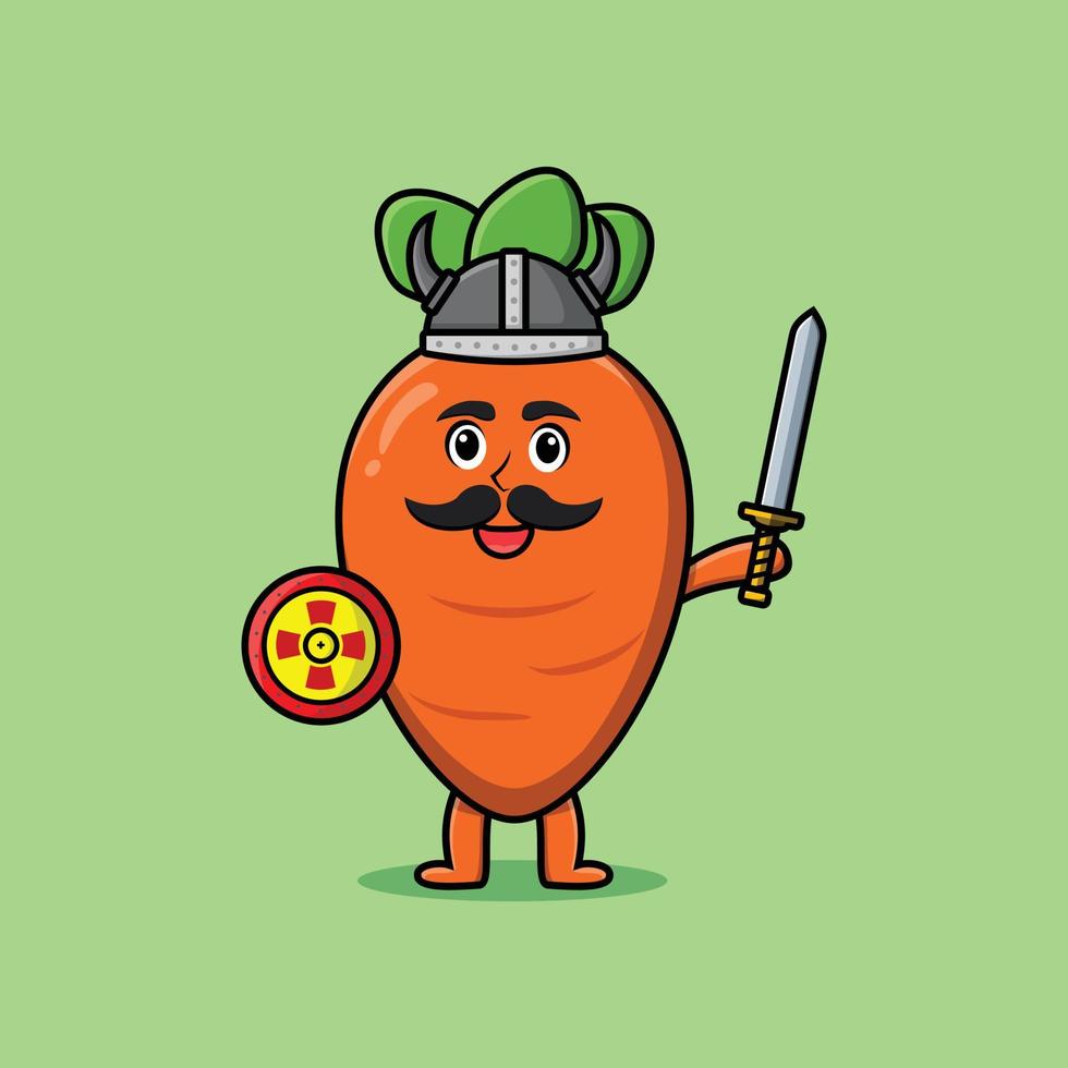 simpatico cartone animato carota pirata vichingo che tiene la spada vettore