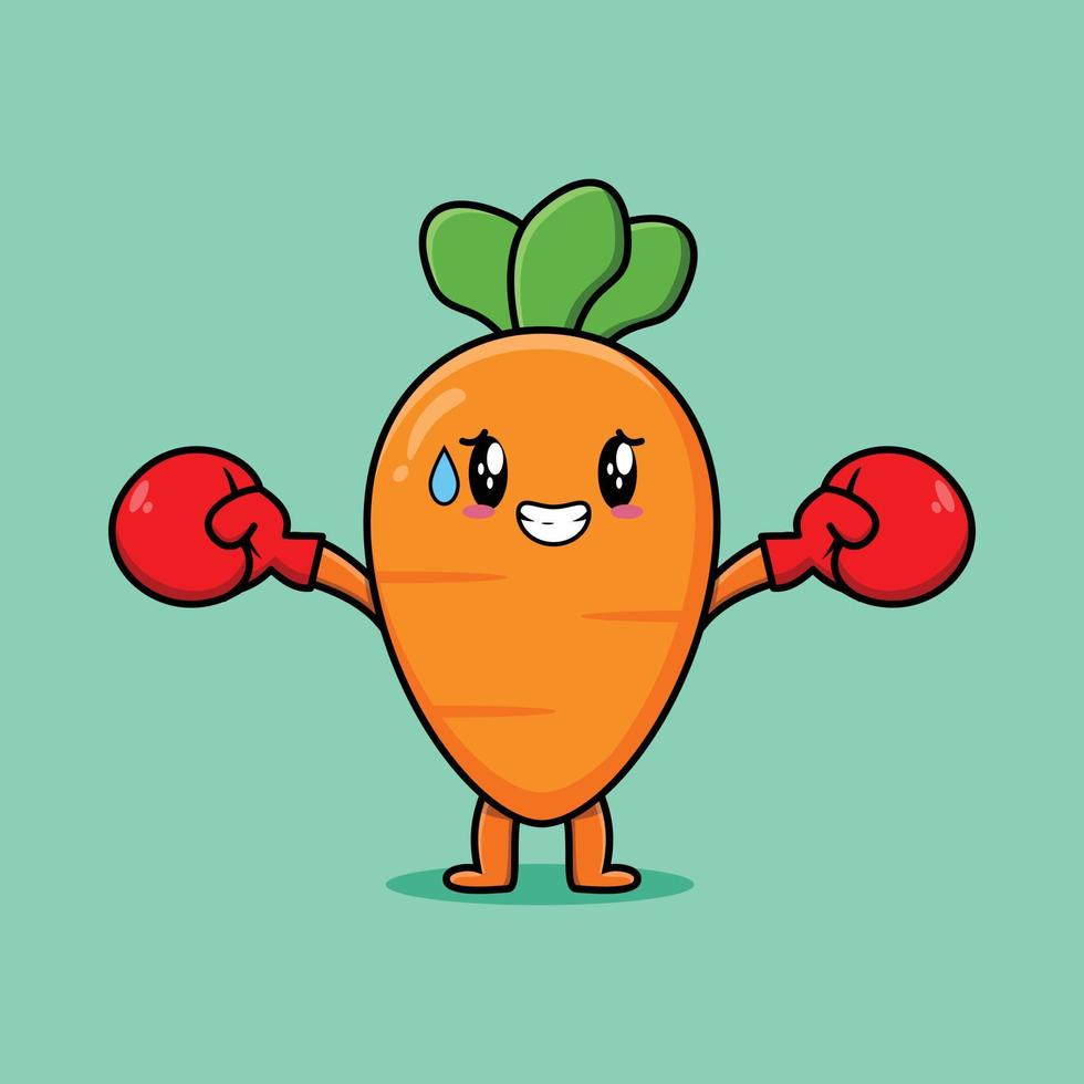 simpatico cartone animato mascotte carota che gioca a boxe sportivo vettore