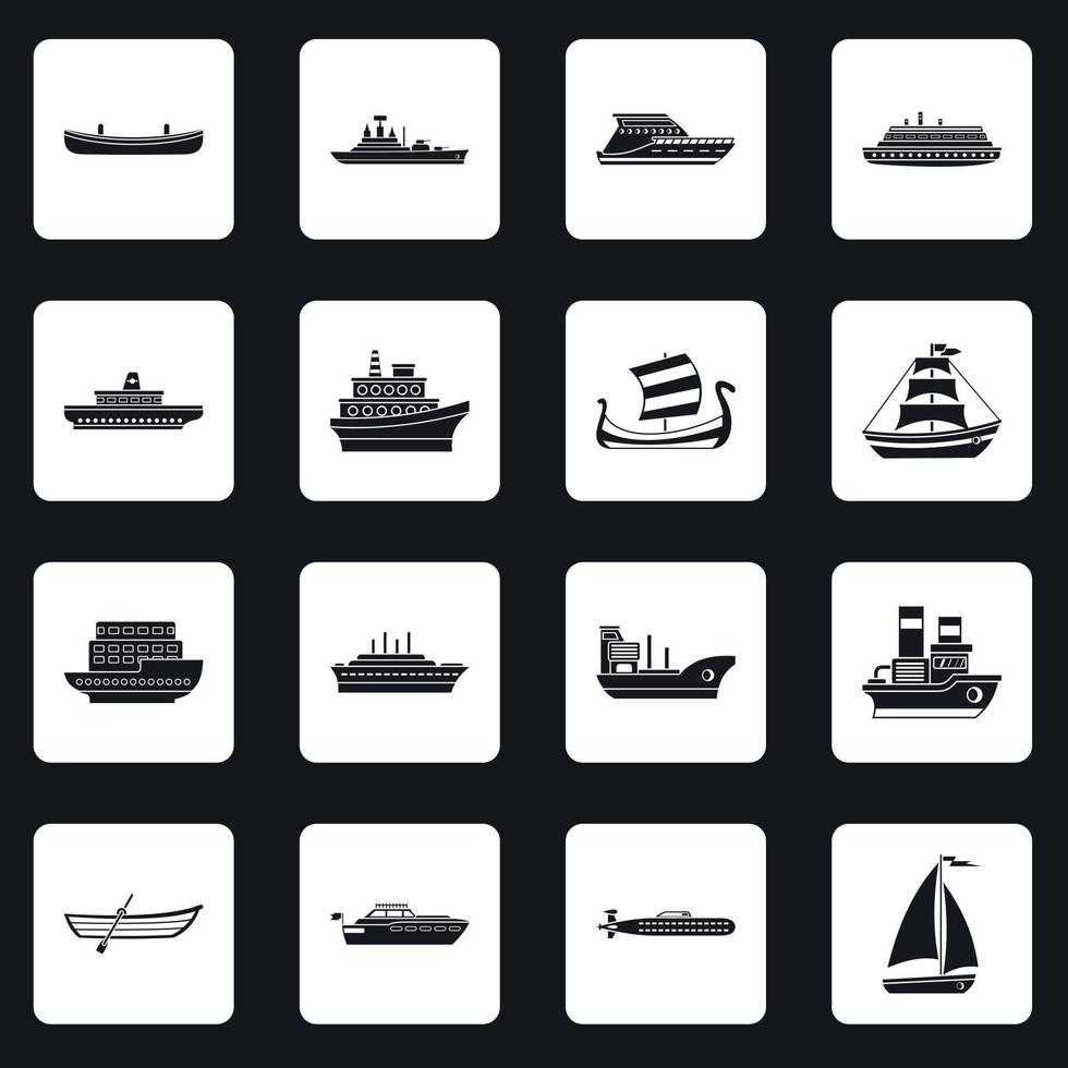 le icone del trasporto marittimo impostano il vettore dei quadrati