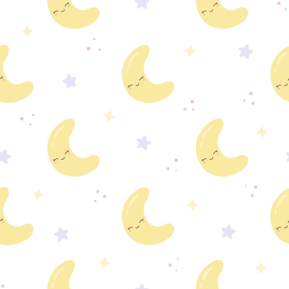 modello senza cuciture kawaii con luna divertente. stampa carina per custodia del telefono, sfondi, moda, carta da imballaggio e tessuto. illustrazione vettoriale