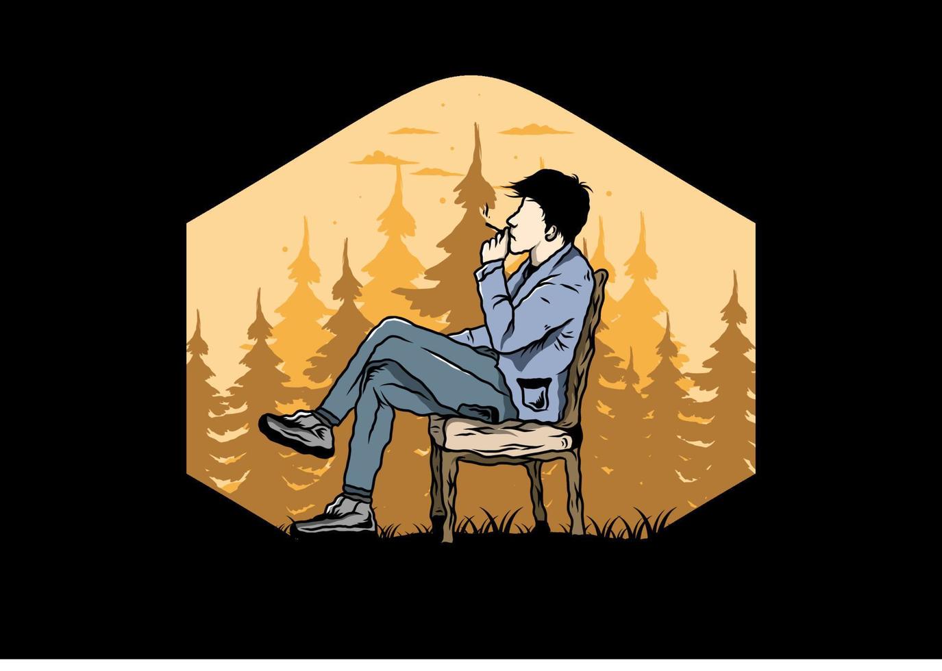 l'uomo si siede sulla sedia e fuma l'illustrazione delle sigarette vettore
