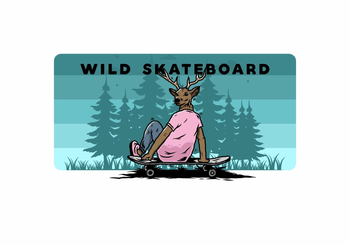 uomo con testa di cervo seduto su skateboard illustrazione vettore