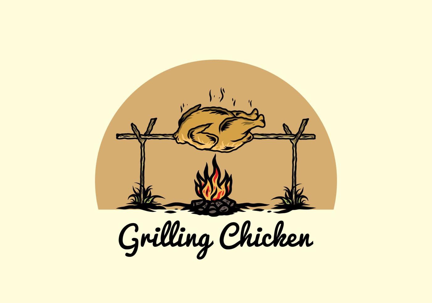 pollo alla griglia sopra il disegno dell'illustrazione del falò vettore