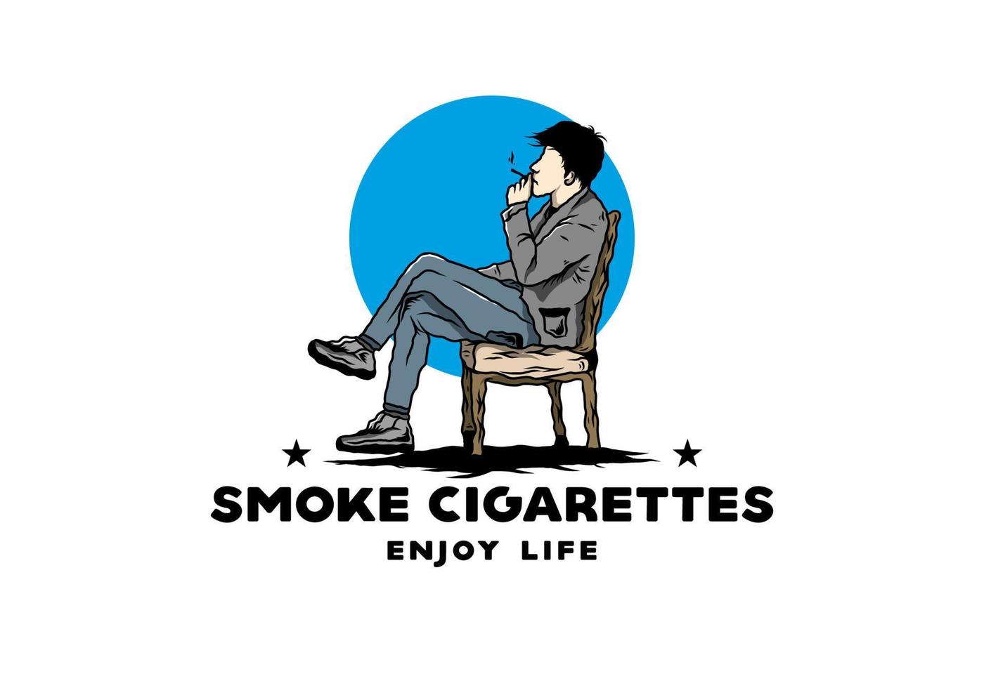 l'uomo si siede sulla sedia e fuma l'illustrazione delle sigarette vettore