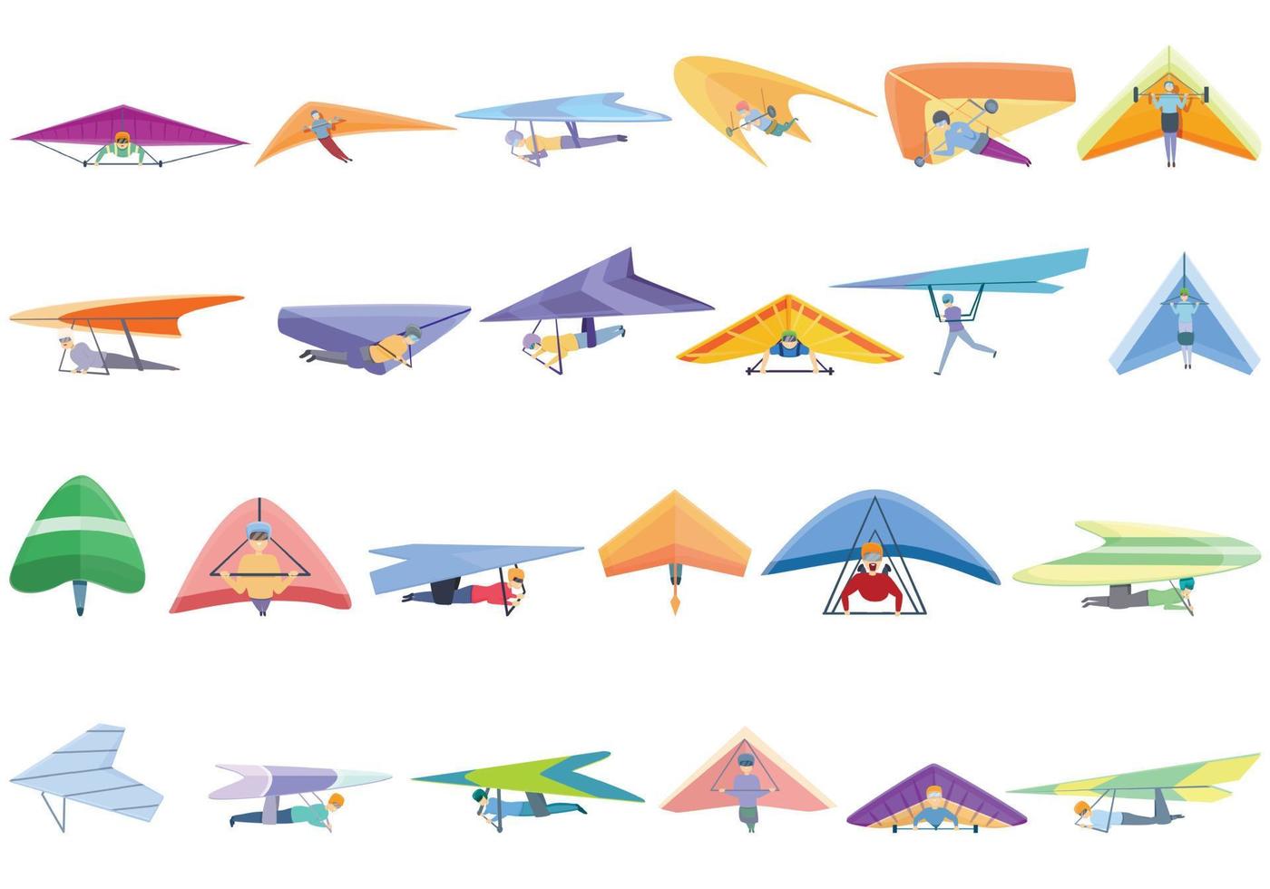 deltaplano set di icone, stile cartone animato vettore