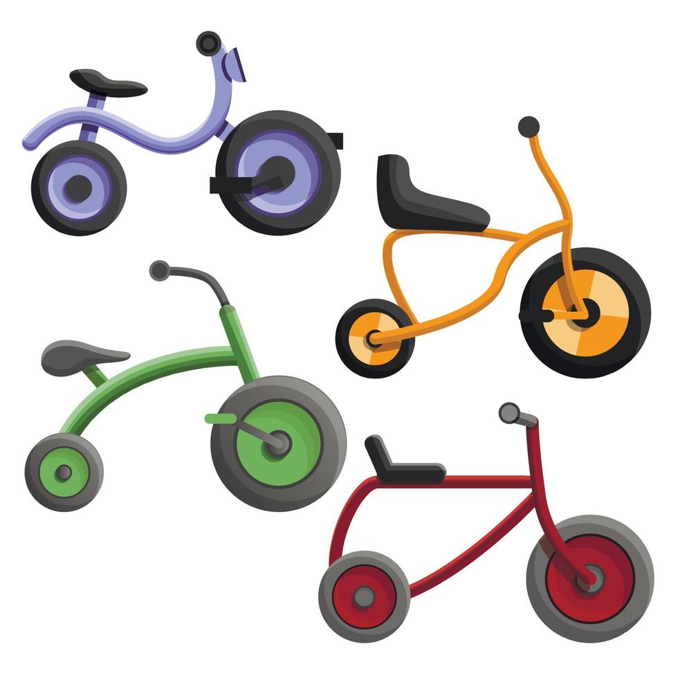 set di icone triciclo, stile cartone animato vettore