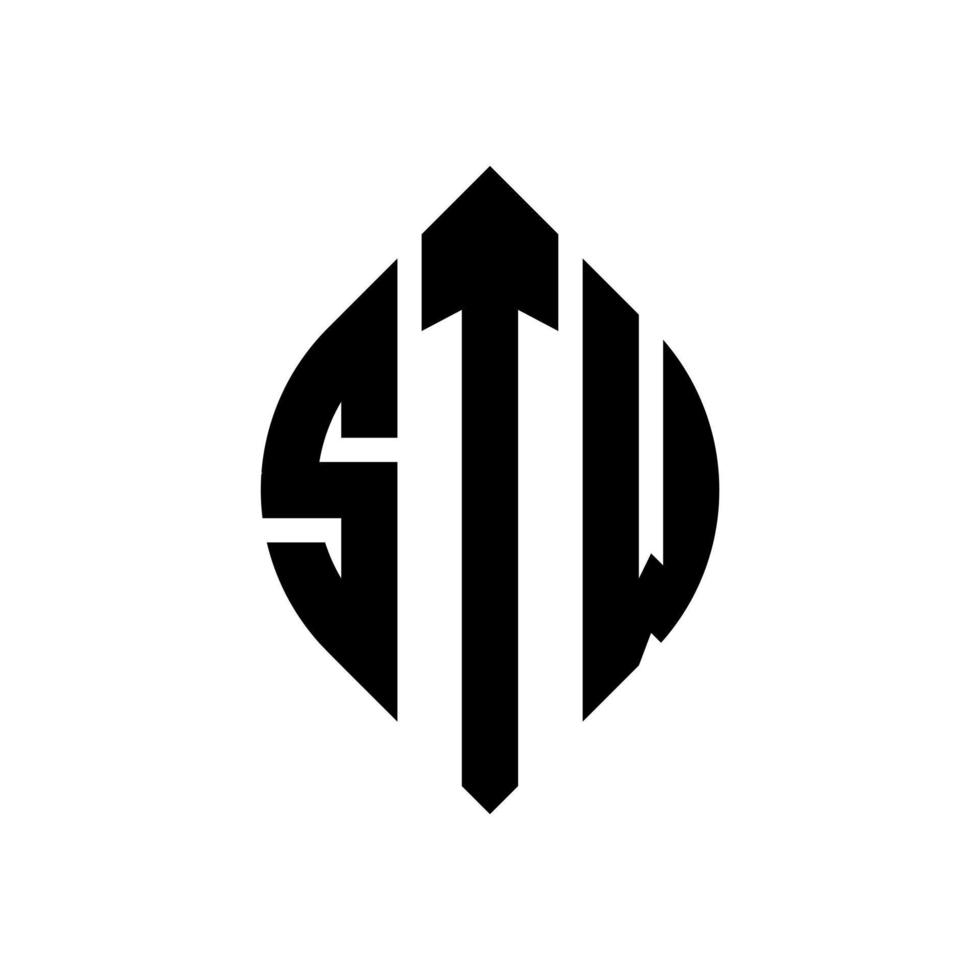design del logo della lettera del cerchio stw con forma circolare ed ellittica. stw lettere ellittiche con stile tipografico. le tre iniziali formano un logo circolare. stw cerchio emblema astratto monogramma lettera marchio vettore. vettore