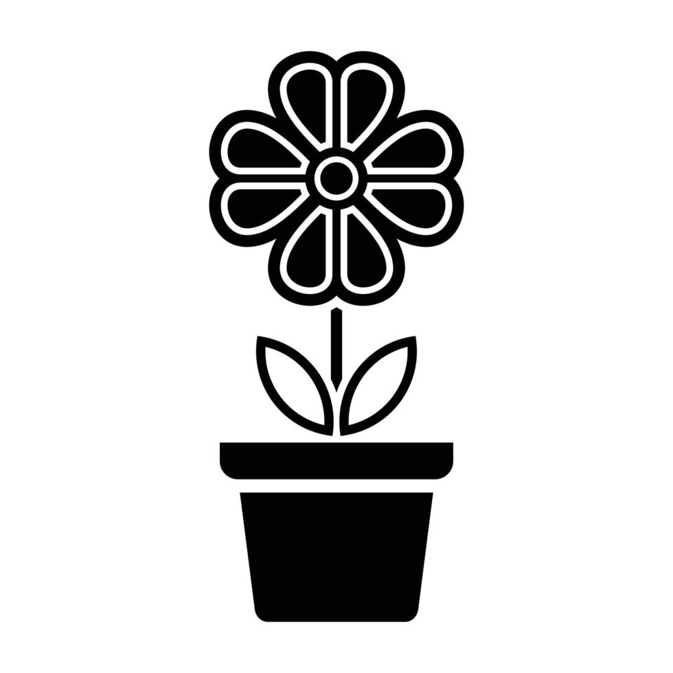 icona del fiore in vaso, segno e simbolo del fiore semplice. piante in vaso, giardinaggio, pianta ornamentale linea isolata segno. vettore