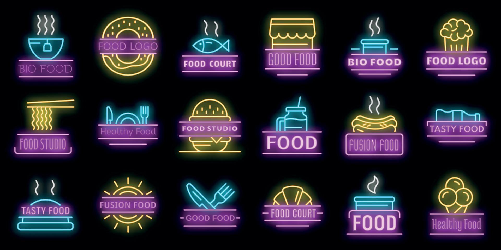 food court colazione logo set vettore neon