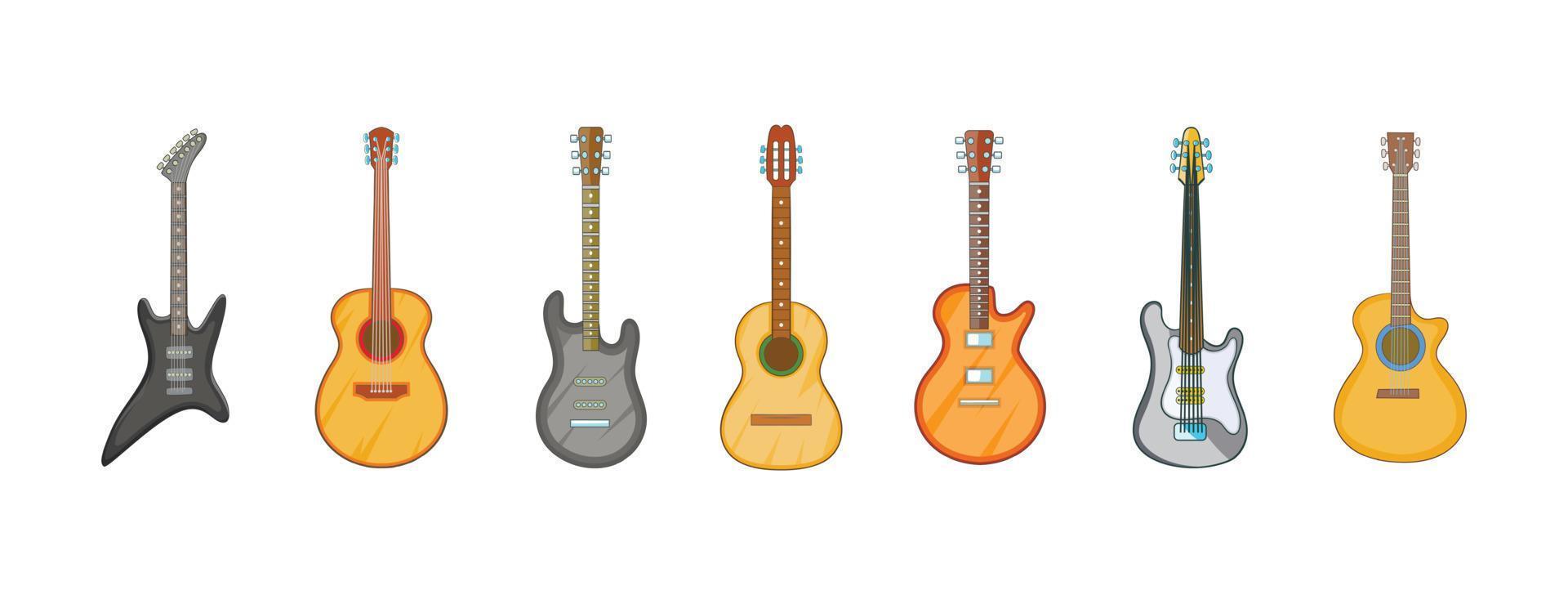 set di icone di chitarra, stile cartone animato vettore
