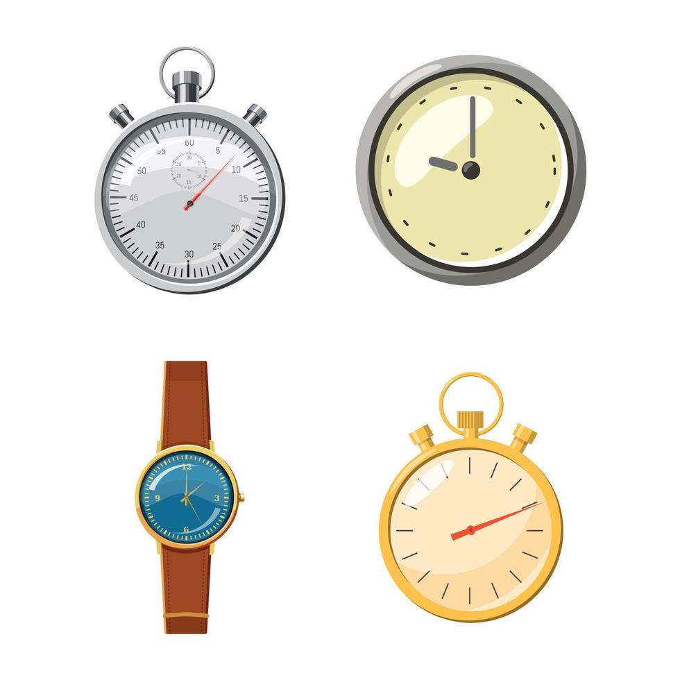 orologio set di icone, stile cartone animato vettore