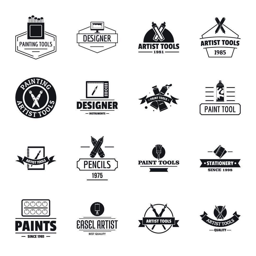Set di icone logo strumento artista, stile semplice vettore