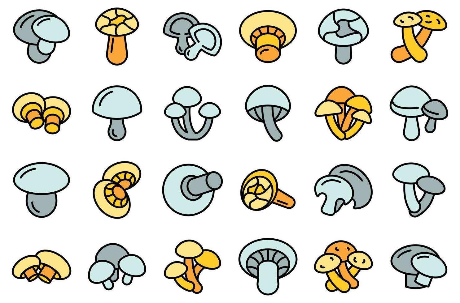 le icone dei funghi shiitake impostano il vettore piatto