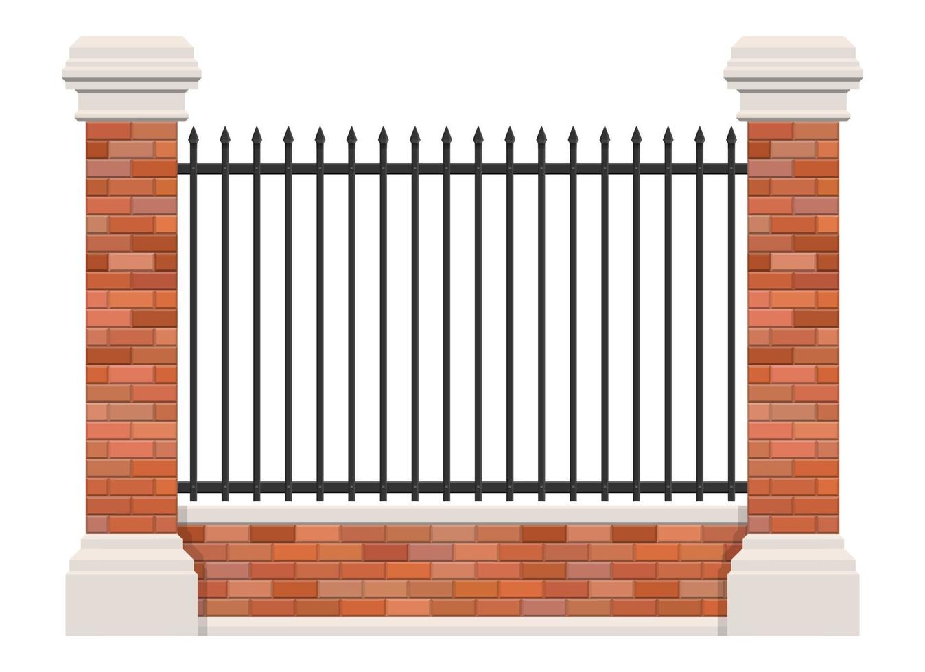 recinzione in mattoni e acciaio isolato su sfondo bianco vettore