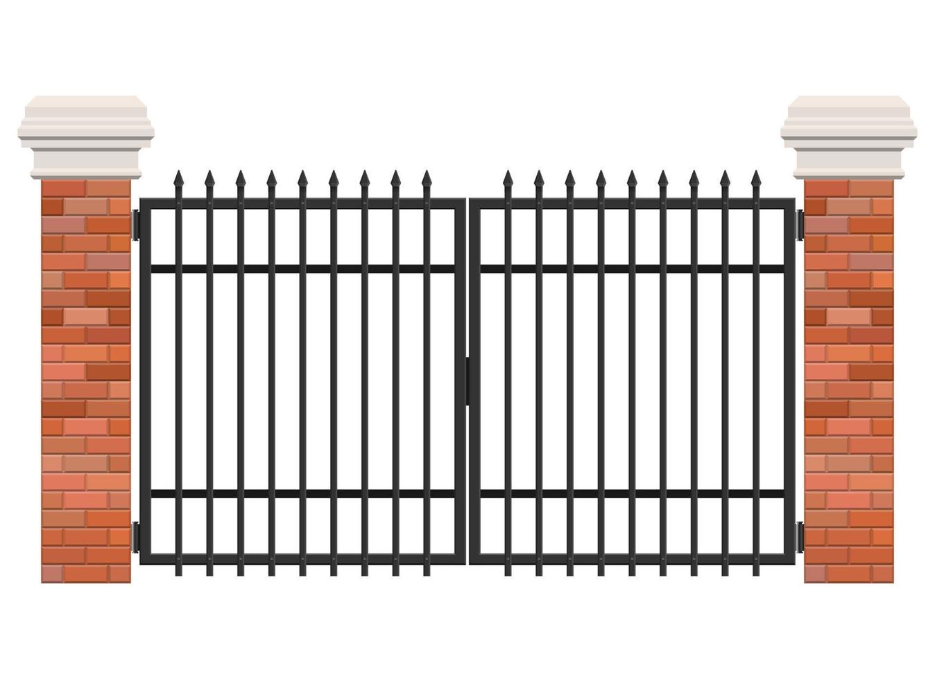 cancello in mattoni e acciaio isolato su sfondo bianco vettore