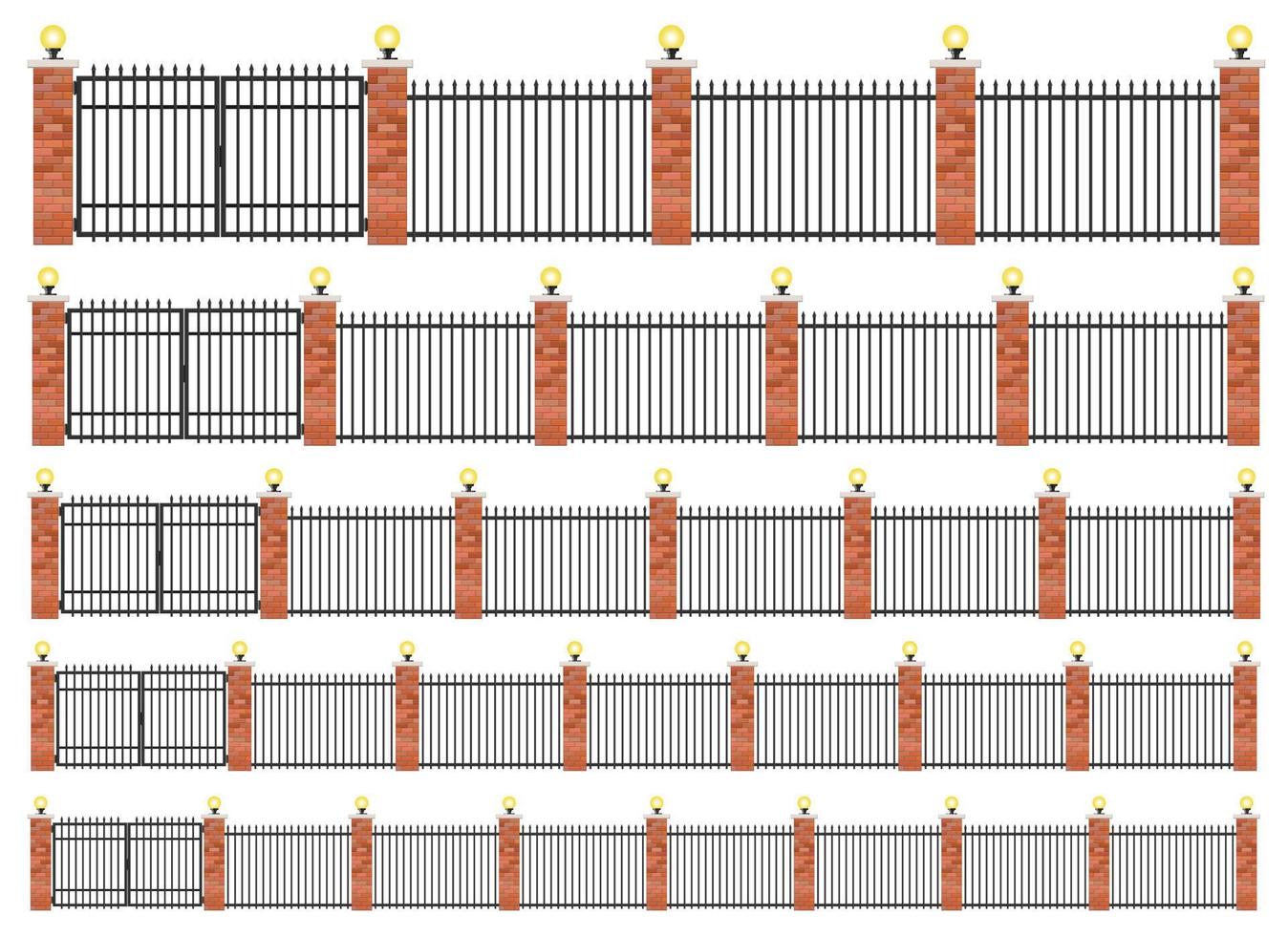 set realistico di recinzione in mattoni e acciaio vettore