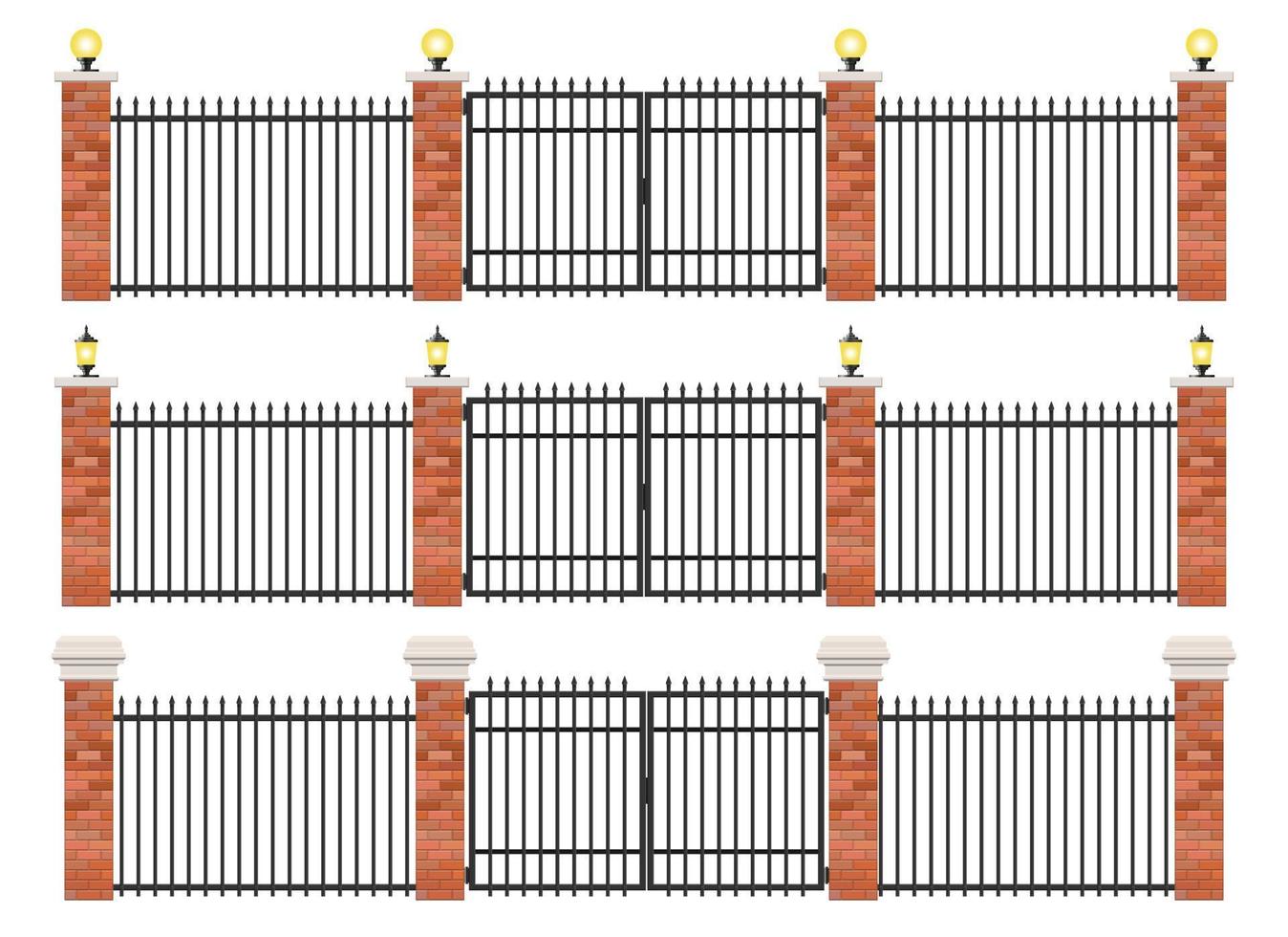 set realistico di recinzione in mattoni e acciaio vettore