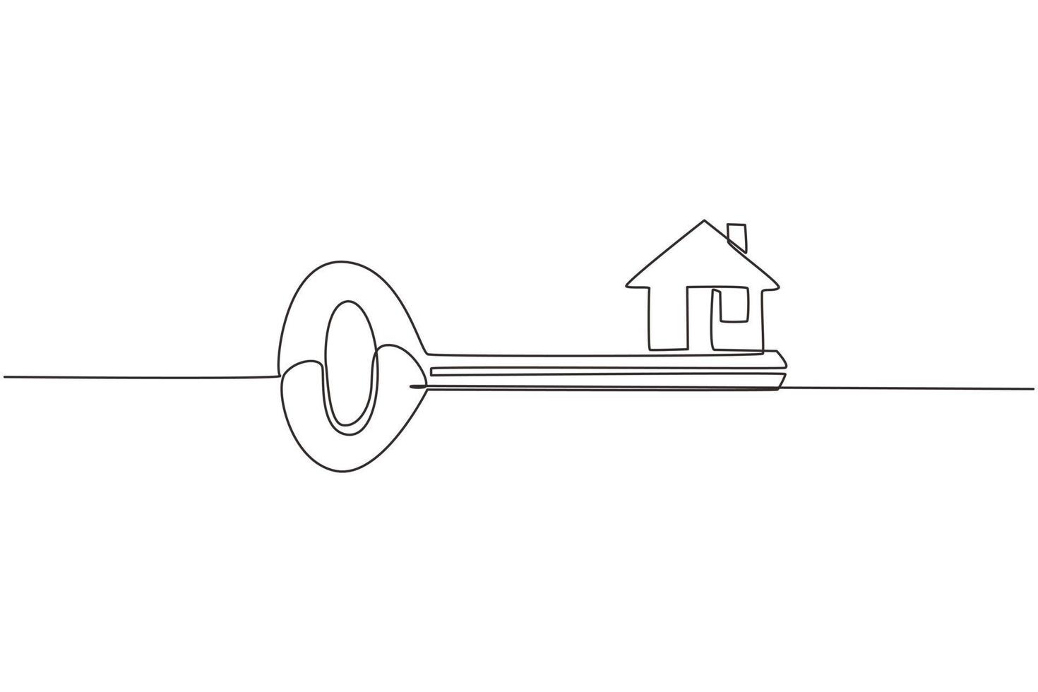 chiave di disegno a una linea singola con forma di casa. design del logo della casa chiave di sicurezza domestica. concetto immobiliare, modello per vendite, noleggio, pubblicità. illustrazione vettoriale grafica di disegno a linea continua