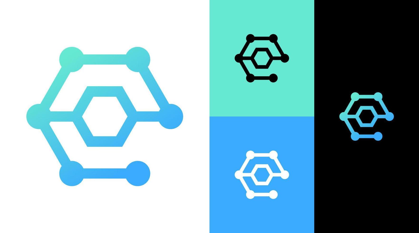 concetto di design del logo della tecnologia della molecola esagonale vettore