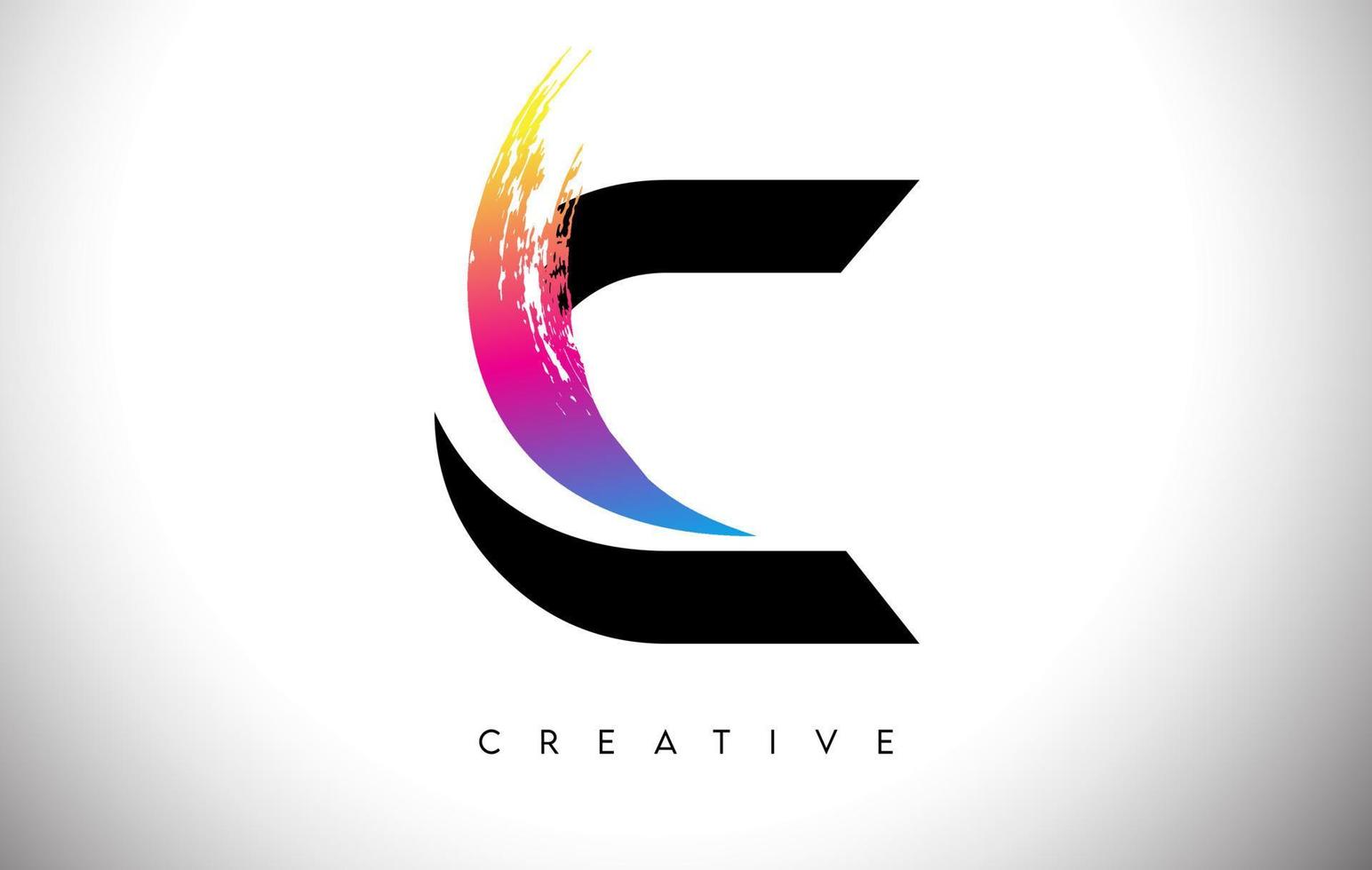 c disegno del logo della lettera artistica del tratto di pennello con un vettore creativo dall'aspetto moderno e colori vivaci