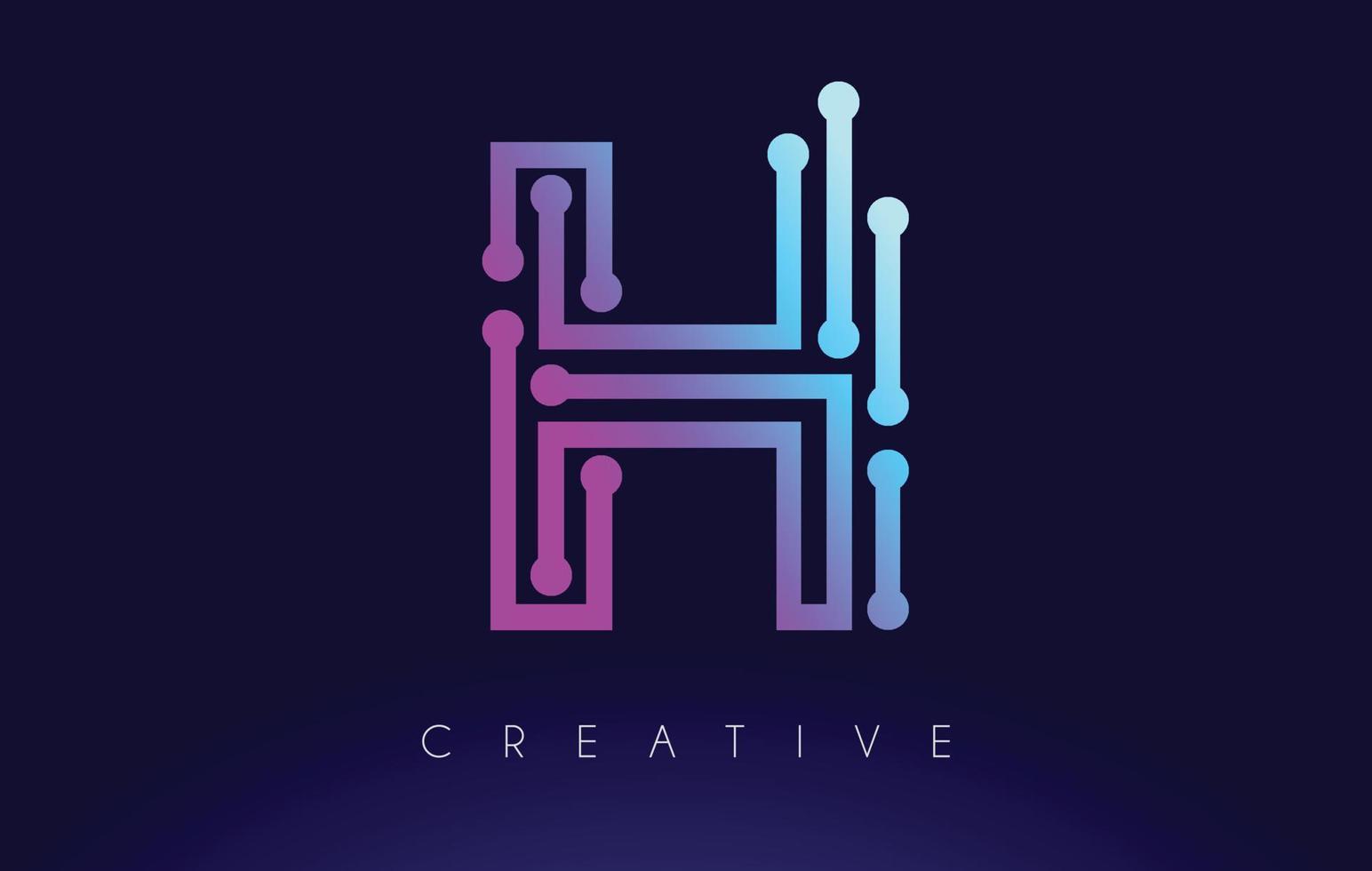 h tech letter logo concept con punti tecnologici collegati vettore