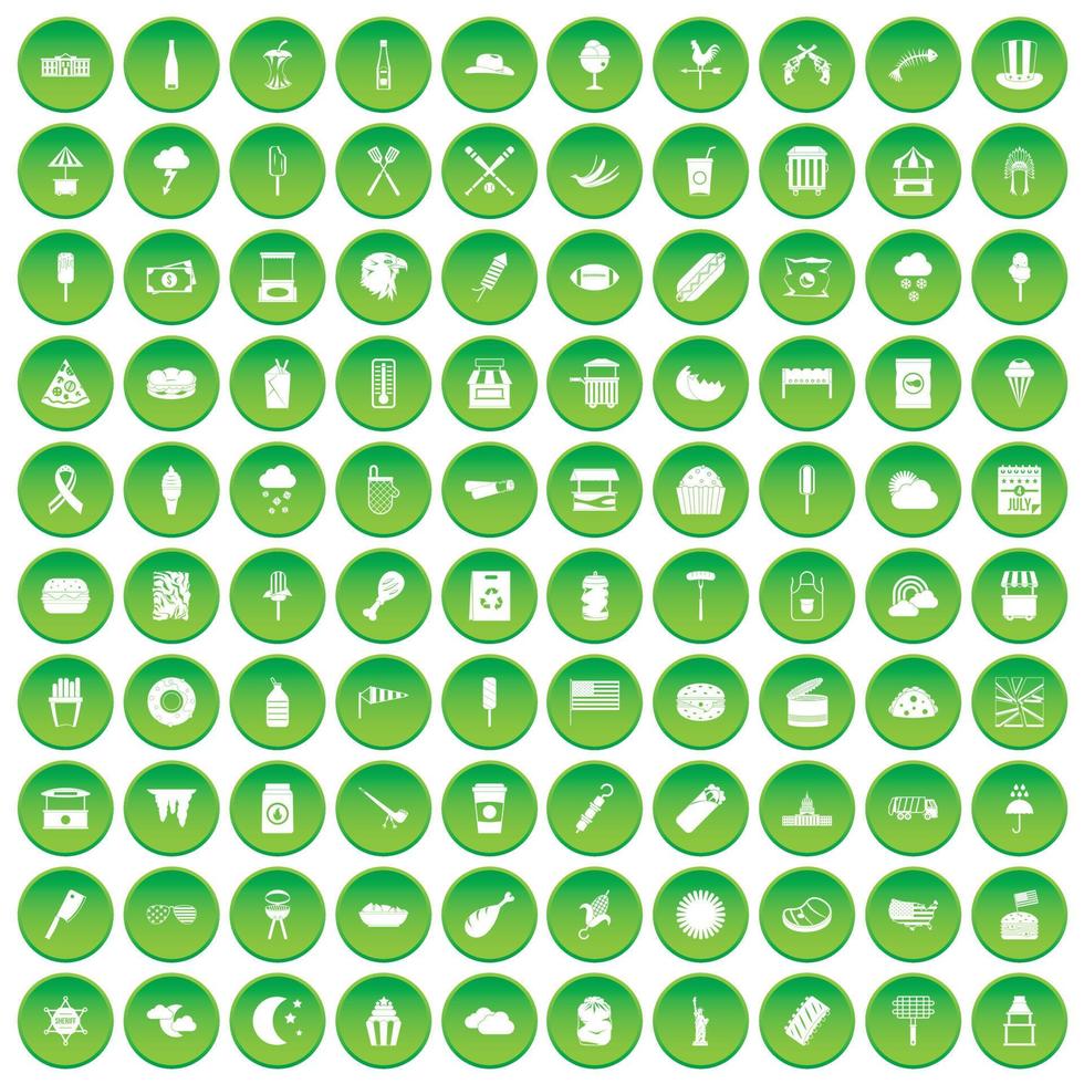 100 icone di cibo di strada hanno impostato il cerchio verde vettore