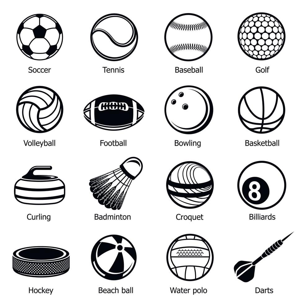 set di icone di attrezzature per palloni sportivi, stile semplice vettore