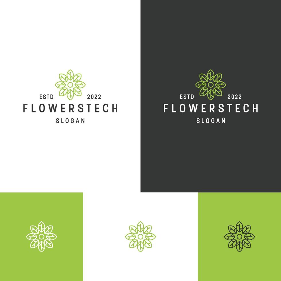 modello di progettazione dell'icona di fiore tech logo vettore