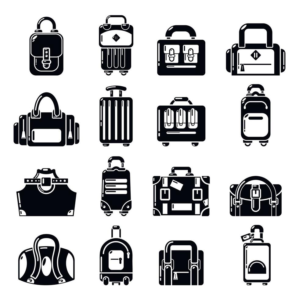 borsa bagaglio valigia set di icone, stile semplice vettore